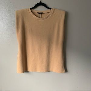 ZARA Blouse/Vest Sleeveless Top With Shoulder Pads Size:L Color:Camel NWT